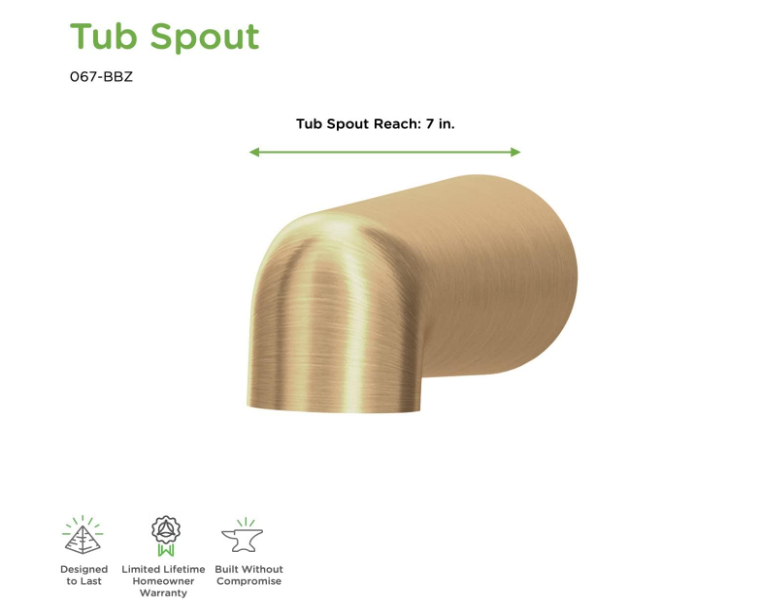 067-BBZ Dia Non-Diverter Tub Spout in Brushed Bronze Large - Yalz Store