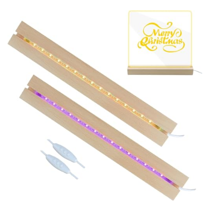 11.81 Inch Rectangle Display Pedestal,2 Pcs Wooden LED Light Display Base LED Lights Display Pedestal 7 Colores Stand Adjustable Brightness USB Night Lamp Base (Rectangular) - Yalz Store