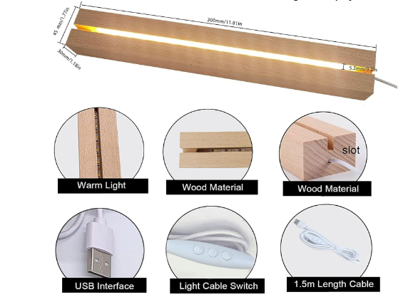 11.81 Inch Rectangle Display Pedestal,2 Pcs Wooden LED Light Display Base LED Lights Display Pedestal 7 Colores Stand Adjustable Brightness USB Night Lamp Base (Rectangular) - Yalz Store