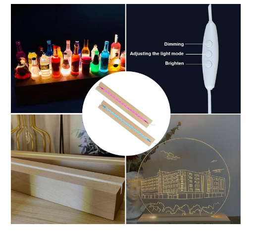 11.81 Inch Rectangle Display Pedestal,2 Pcs Wooden LED Light Display Base LED Lights Display Pedestal 7 Colores Stand Adjustable Brightness USB Night Lamp Base (Rectangular) - Yalz Store