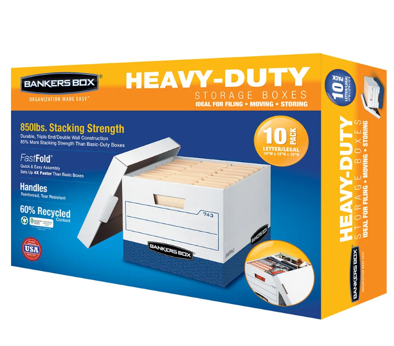 Bankers Box Heavy Duty File Boxes Letter/Legal, 10-pack - Yalz Store