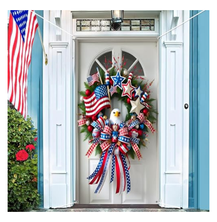 4th of July Door Cover Decorations, Eagle Memorial Day Door Decorations, Red White and Blue Front Door Cover for Patriotic Veterans Independence Day Party Supplies Decorations, 71 x 35Inch(Not Wreath) - Yalz Store