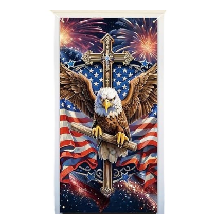 4th of July Door Cover – Patriotic Photo Backdrop for Independence Day, Memorial Day & Veterans Day – Holiday Door Decoration for Home - Yalz Store