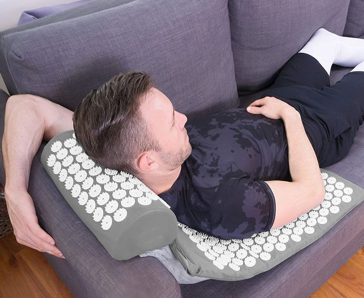 Acupressure Mat and Pillow Set, Back and Neck Pain Relief Massage Cushion, Gray - Yalz Store