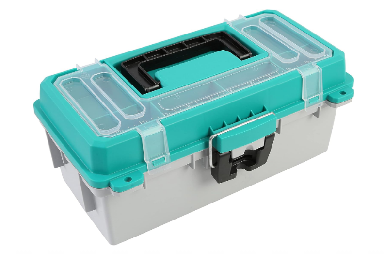 13-Inch Fishing Tackle Box, Portable Plastic Storage Organizer with Secure Latch, Teal/Gray - Yalz Store