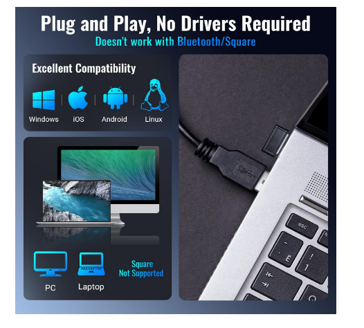 Wireless Barcode Scanner 2-in-1 (2.4GHz Wireless + USB Wired) – Rechargeable 1D Laser Barcode Reader with Battery Level Indicator, 328ft Transmission Range, Handheld USB 2.0 - Yalz Store