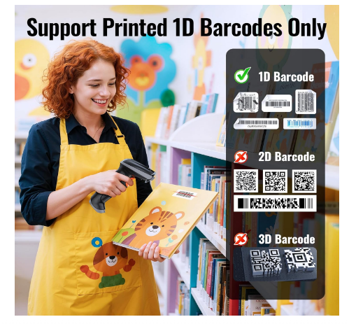 Wireless Barcode Scanner 2-in-1 (2.4GHz Wireless + USB Wired) – Rechargeable 1D Laser Barcode Reader with Battery Level Indicator, 328ft Transmission Range, Handheld USB 2.0 - Yalz Store