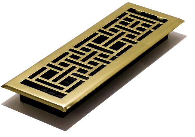 4x14 Inch Floor Register – Oriental Style Steel Plated Vent Grate, Bright Brass Finish, Decorative HVAC Cover (1-Pack) - Yalz Store