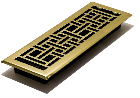 4x14 Inch Floor Register – Oriental Style Steel Plated Vent Grate, Bright Brass Finish, Decorative HVAC Cover (1-Pack) - Yalz Store