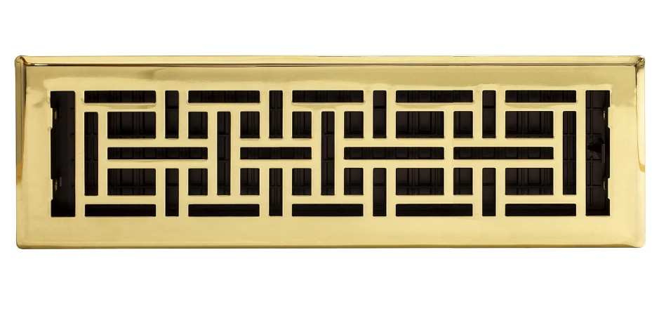 4x14 Inch Floor Register – Oriental Style Steel Plated Vent Grate, Bright Brass Finish, Decorative HVAC Cover (1-Pack) - Yalz Store