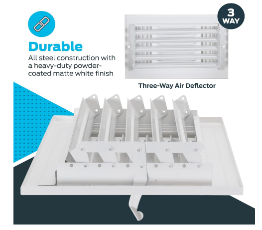 Air Vent Cover 10 x 6 Inch – Three-Way HVAC Register for Wall or Ceiling, Steel Construction, White - Yalz Store
