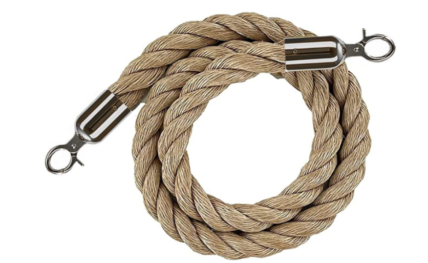 Hemp Queue Barrier Rope for Stanchion Posts, Crowd Control Safety Rope with Polished Metal Snap Hooks, Queue Line Rope for Events, Hotels & Public Areas, Multiple Length Options - Yalz Store