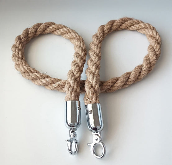 Hemp Queue Barrier Rope for Stanchion Posts, Crowd Control Safety Rope with Polished Metal Snap Hooks, Queue Line Rope for Events, Hotels & Public Areas, Multiple Length Options