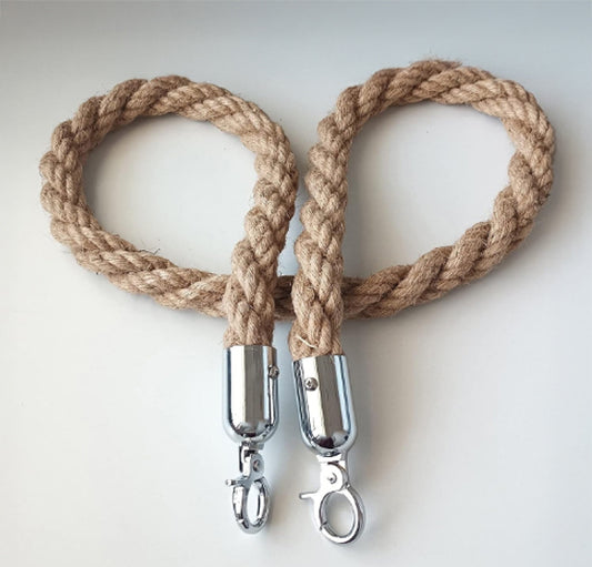 Hemp Queue Barrier Rope for Stanchion Posts, Crowd Control Safety Rope with Polished Metal Snap Hooks, Queue Line Rope for Events, Hotels & Public Areas, Multiple Length Options