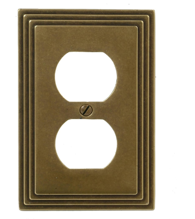 Rustic Brass Cast Metal Duplex Wall Plate Cover, Single Outlet Decorative Wallplate with Textured Finish for Home & Office - Yalz Store