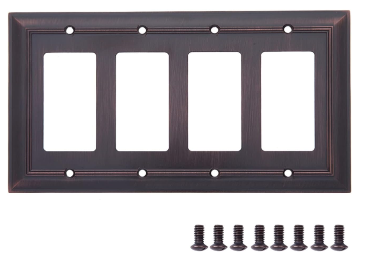 4-Gang Rocker Switch Wall Plate Cover, Decora Style Light Switch Plate, Aged Bronze Finish, Decorative Electrical Wallplate for Home & Office - Yalz Store