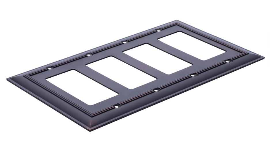 4-Gang Rocker Switch Wall Plate Cover, Decora Style Light Switch Plate, Aged Bronze Finish, Decorative Electrical Wallplate for Home & Office - Yalz Store