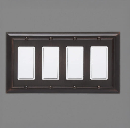 4-Gang Rocker Switch Wall Plate Cover, Decora Style Light Switch Plate, Aged Bronze Finish, Decorative Electrical Wallplate for Home & Office