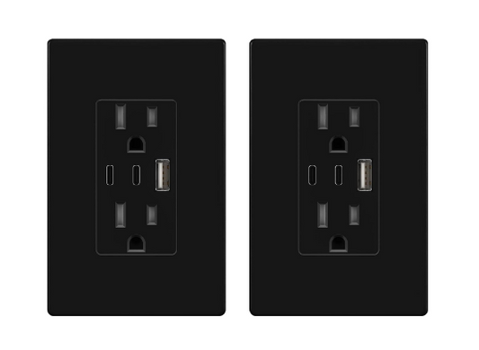 USB Wall Outlet 2-Pack with USB-C & USB-A Ports, 15 Amp Duplex Receptacle, 4.2A Fast Charging Power Outlet with Screwless Wall Plate, UL Listed, Black - Yalz Store