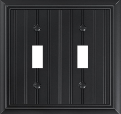 Beadboard Double Toggle Light Switch Wall Plate, Matte Black Decorative Switch Cover Made from Natural Bamboo Fiber, 2-Gang Toggle Wallplate, 1 Pack - Yalz Store