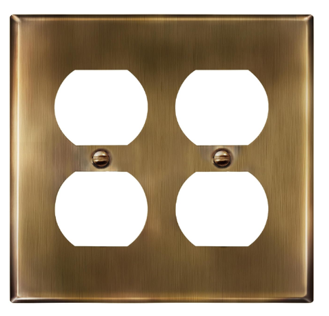Double Duplex Metal Wall Plate Cover, 2-Gang Stainless Steel Outlet Cover with Antique Brass Finish, Corrosion Resistant Electrical Wallplate, UL Listed - Yalz Store