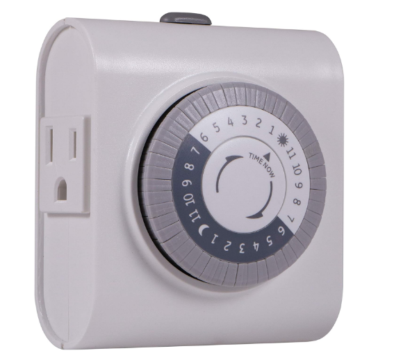 24-Hour Indoor Plug-In Mechanical Timer Switch with Large Dial, Daily On/Off Cycle, 30-Minute Intervals, Single Polarized Outlet, Grey & White - Yalz Store