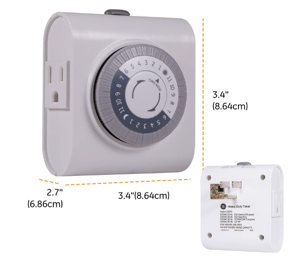 24-Hour Indoor Plug-In Mechanical Timer Switch with Large Dial, Daily On/Off Cycle, 30-Minute Intervals, Single Polarized Outlet, Grey & White - Yalz Store