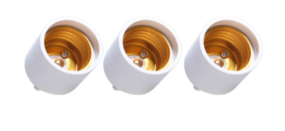 Medium Base Light Bulb Socket Adapter, Heat-Resistant Plastic Lamp Holder, Standard Screw Base, White, 3-Pack - Yalz Store