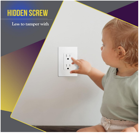 Screwless 1-Gang Decorator Wall Plate Child-Safe Outlet Cover, Unbreakable Polycarbonate Thermoplastic, White, 10 Pack - Yalz Store