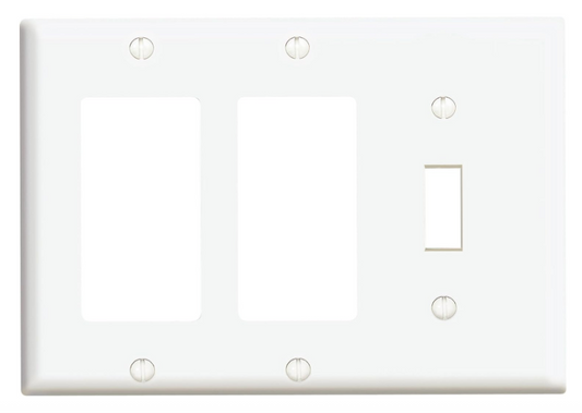 Leviton 3-Gang Combination Wall Plate, 1 Toggle & 2 Decora/GFCI Openings, Standard Size Thermoset Device Mount Wallplate, White - Yalz Store