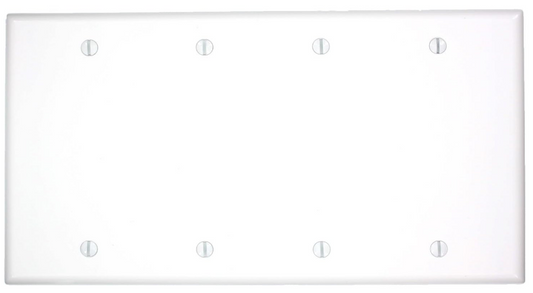 4-Gang Blank Wall Plate Cover, Standard Size, No Device Opening, Thermoset Plastic, Box Mount, White - Yalz Store