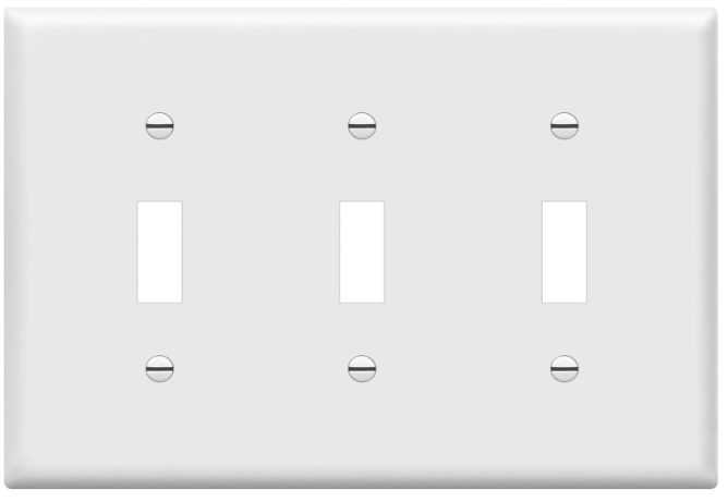 Triple Toggle Light Switch Wall Plate, 3-Gang Standard Size, Gloss White Finish, Unbreakable Polycarbonate Thermoplastic - Yalz Store