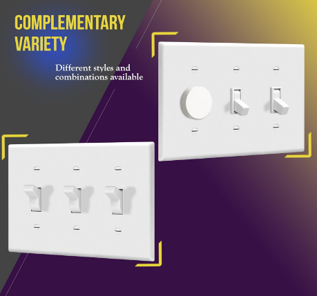 Triple Toggle Light Switch Wall Plate, 3-Gang Standard Size, Gloss White Finish, Unbreakable Polycarbonate Thermoplastic - Yalz Store