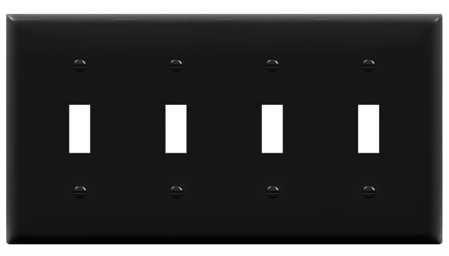 Quad Toggle Light Switch Wall Plate, 4-Gang Standard Size, Unbreakable Polycarbonate Thermoplastic, Gloss Finish, Black - Yalz Store