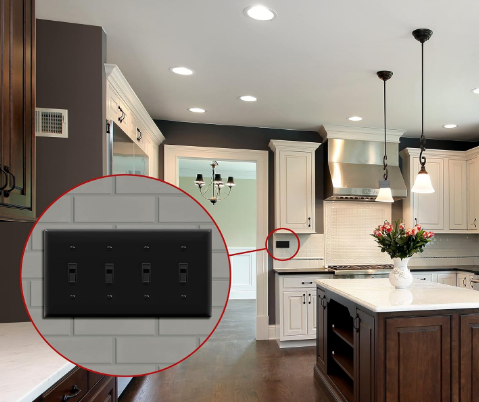 Quad Toggle Light Switch Wall Plate, 4-Gang Standard Size, Unbreakable Polycarbonate Thermoplastic, Gloss Finish, Black - Yalz Store