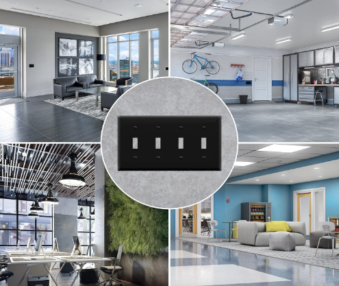Quad Toggle Light Switch Wall Plate, 4-Gang Standard Size, Unbreakable Polycarbonate Thermoplastic, Gloss Finish, Black - Yalz Store