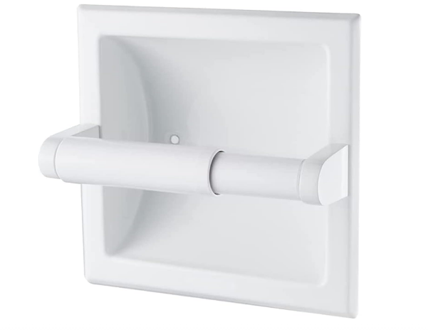 Recessed Toilet Paper Holder, Wall-Mounted Bathroom Tissue Roll Holder, Built-In Stainless Steel Toilet Paper Dispenser, White Finish - Yalz Store