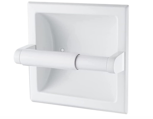 Recessed Toilet Paper Holder, Wall-Mounted Bathroom Tissue Roll Holder, Built-In Stainless Steel Toilet Paper Dispenser, White Finish - Yalz Store