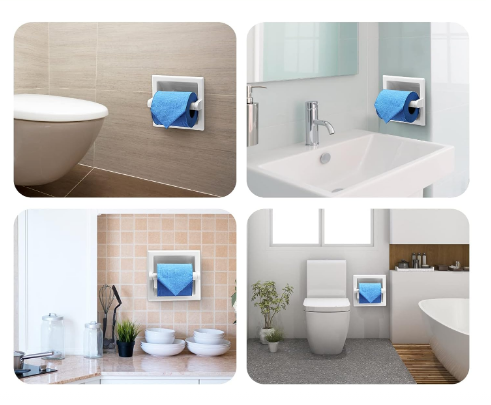 Recessed Toilet Paper Holder, Wall-Mounted Bathroom Tissue Roll Holder, Built-In Stainless Steel Toilet Paper Dispenser, White Finish - Yalz Store