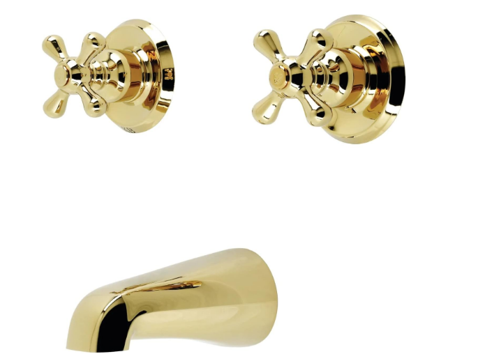 Tub and Shower Faucet Set, Polished Brass Finish, Wall Mounted Bathroom Fixture with Lever Handle - Yalz Store