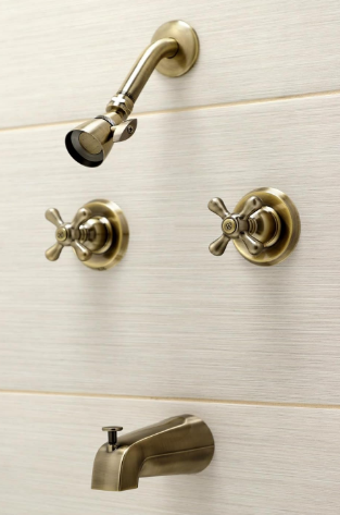 Tub and Shower Faucet Set, Polished Brass Finish, Wall Mounted Bathroom Fixture with Lever Handle - Yalz Store