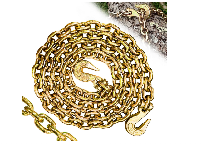 Transport Binder Chain 3/8" x 10 ft, Heavy Duty Lifting & Towing Chain with 7100 lbs Working Load Limit, Log Safety Tie Down Chain for Flatbed Trailers, Trucks, Boats - Yalz Store