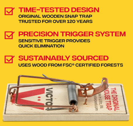 Wooden Mouse Traps, Metal Pedal Snap Traps, Sustainably Sourced Wood, Classic Wooden Mouse Traps, Pack of 12 - Yalz Store