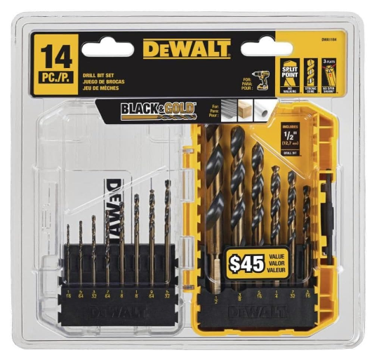 Drill Bit Set, Black & Gold High-Speed Steel Drill Bits, General Purpose Twist Drill Bit Set, 14-Piece