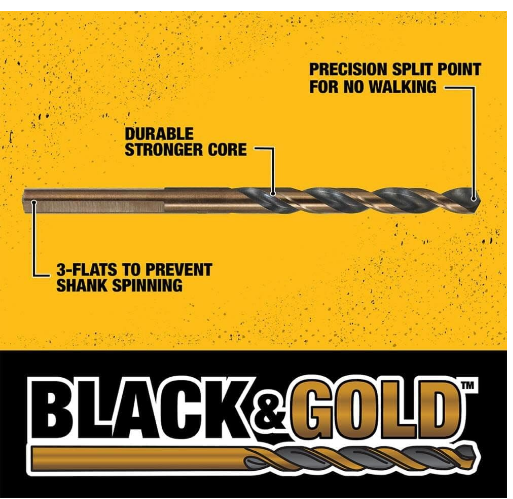 Drill Bit Set, Black & Gold High-Speed Steel Drill Bits, General Purpose Twist Drill Bit Set, 14-Piece