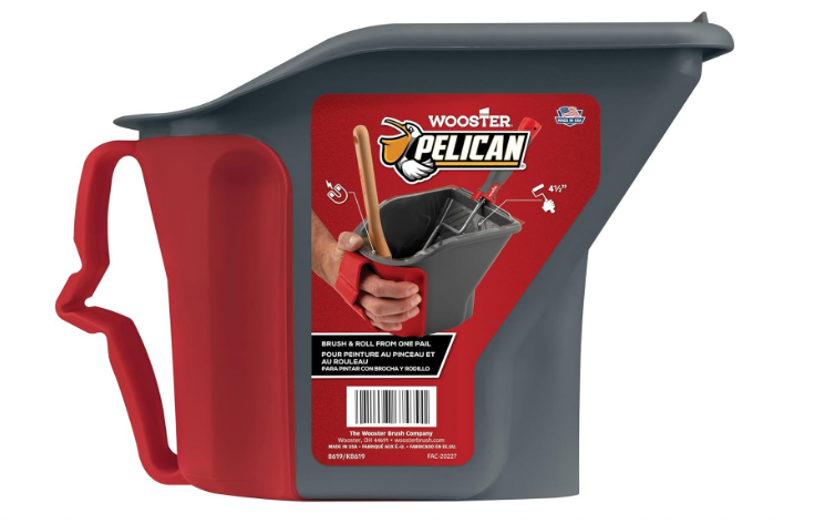 Brush Quart Pail 8619, Pelican Hand Held Paint Pail, 1 Quart Capacity, Gray & Red