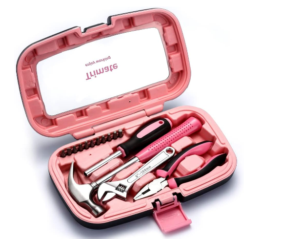 15-Piece Pink Hand Tool Set for Home & DIY, Includes Hammer, Screwdrivers, Pliers, Tweezers & Tape Measure