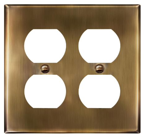Double Duplex Receptacle Metal Wall Plate, 2-Gang Stainless Steel Outlet Cover, Corrosion Resistant, UL Listed, Antique Brass