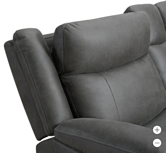 alt="Modern L-shape fabric sectional with power recliners