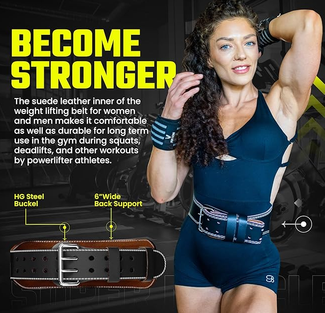 Genuine Leather Weight Lifting Belt with Free Wrist Wraps, 6-Inch Wide Gym Belt for Men & Women - Yalz Store